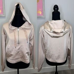 Forever21 Beige Satin Like 3/4 Zip Women’s Cropped Hoodie